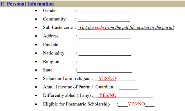 Fill the Personal Information in TANCET Application Form